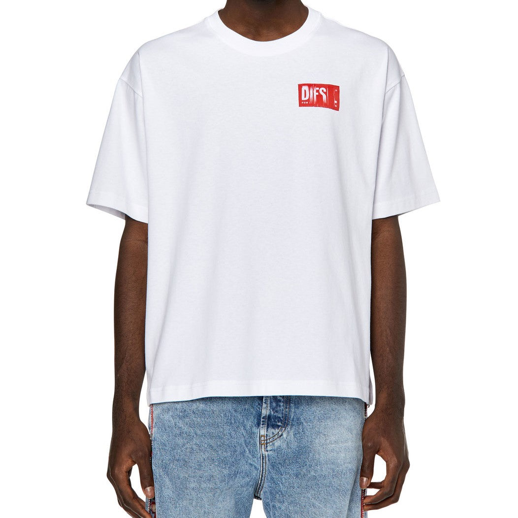 DIESEL T-NLABEL T-SHIRT WITH FRAYED LOGO PATCH