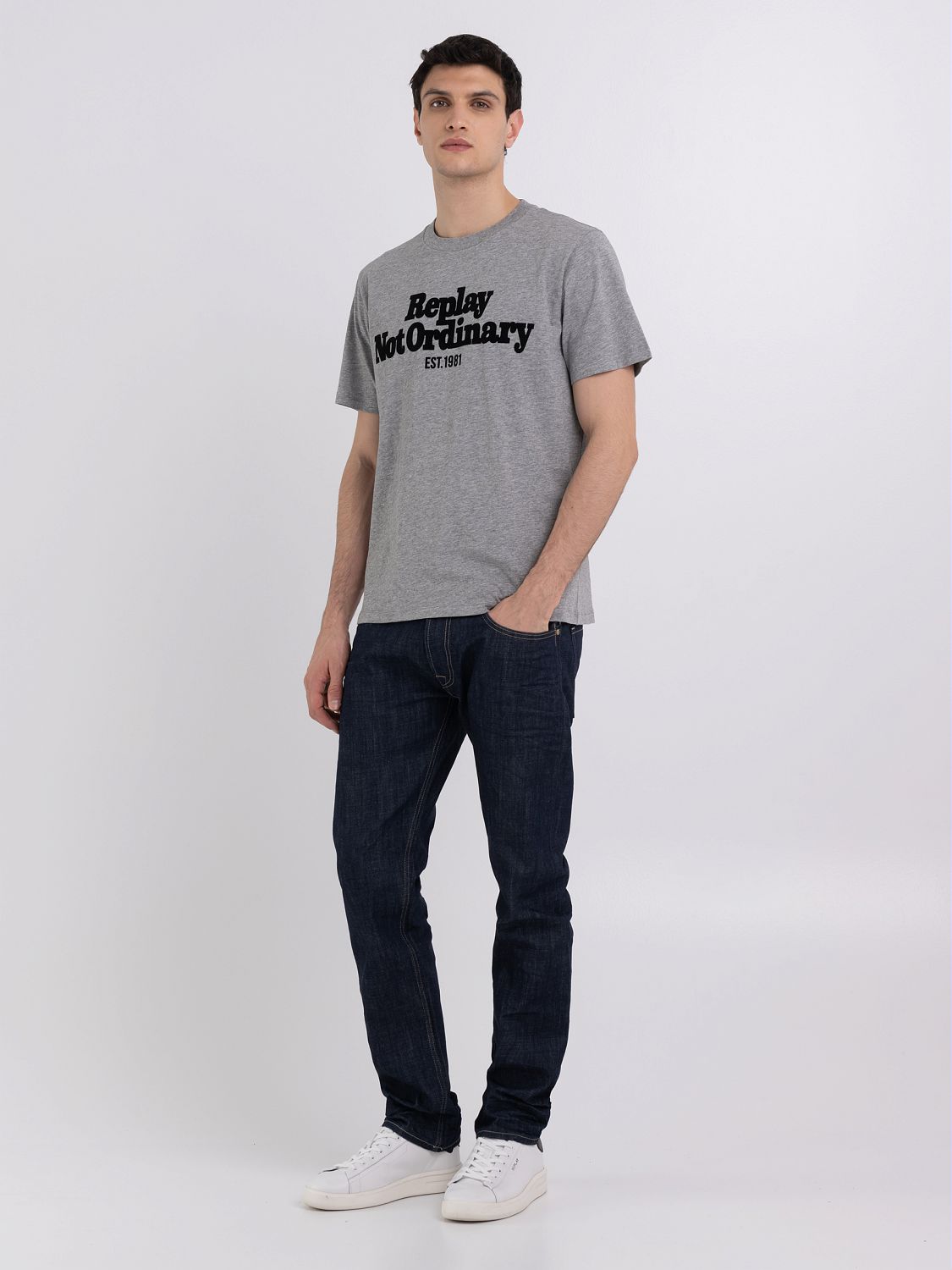 REPLAY CREWNECK JERSEY T-SHIRT WITH PRINT