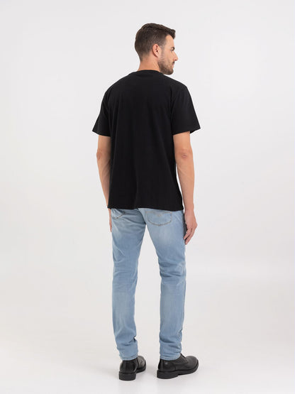 REPLAY CREWNECK T-SHIRT IN JERSEY WITH EMBOSSED PRINT